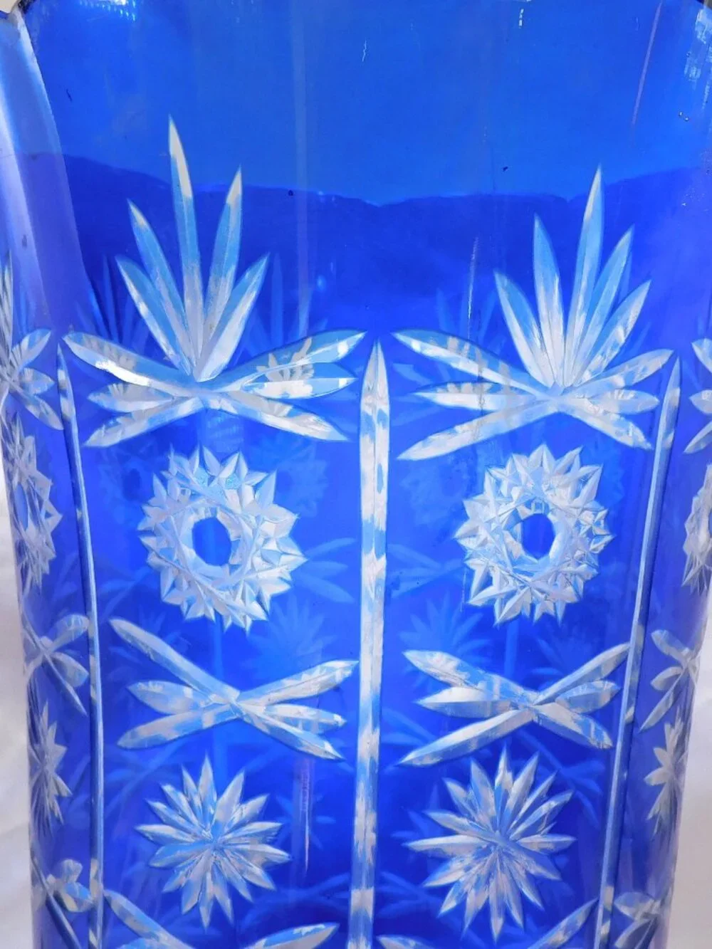 Huge Blue Cut to Clear Vase # 25203